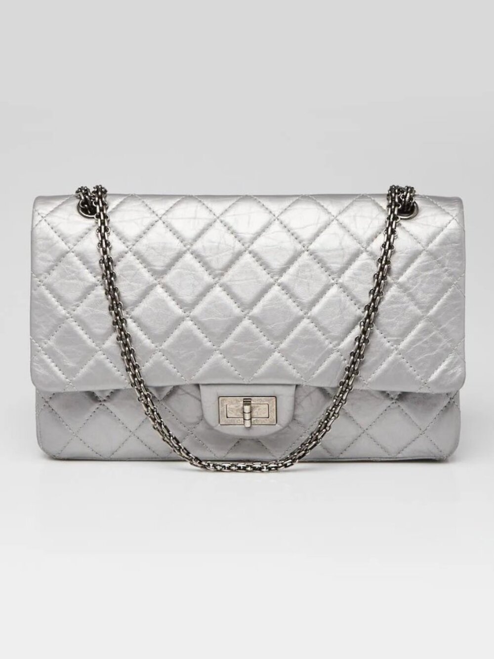Chanel Silver 2.55 Reissue Quilted Calfskin Leather 227 Jumbo Flap Bag - Picture 2 of 11